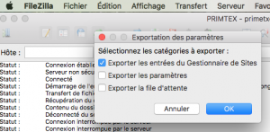 fenêtre exportation filezilla pour récupérer mon mot de passe ftp